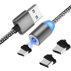 Магнитный кабель для зарядки 3в1 USB SKY R-line 100 см Black micro USB Lightning USB type C