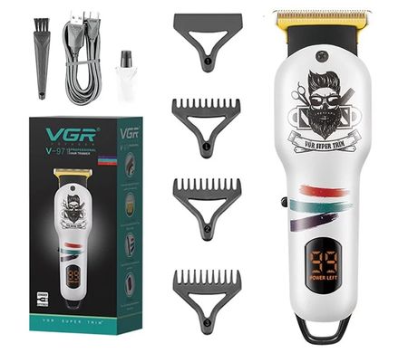 Машинка для стрижки волосся та бороди акумуляторна з дисплеєм Vgr V971 White