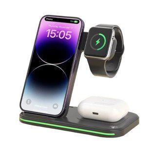 Беспроводная зарядная станция 3 в 1 Wireless Charger 15W Qi для iPhone iWatch AirPods