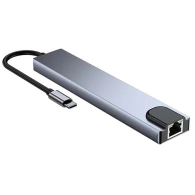 Багатопортовий перехідник USB-C хаб Type C OEM 8 в 1 USB HUB to HDMI HDTV PD USB C USB 3.0 SD TF RJ45 LAN