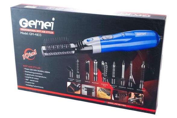 Стайлер фен-щетка для укладки волос универсальный набор с насадками Gemei GM-4833