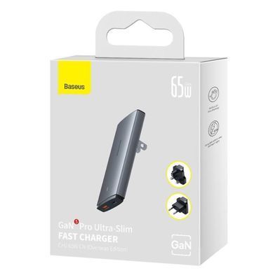Сетевое зарядное устройство адаптер Baseus GaN5 65W Pro Ultra-Slim Fast Charger C+U Gray